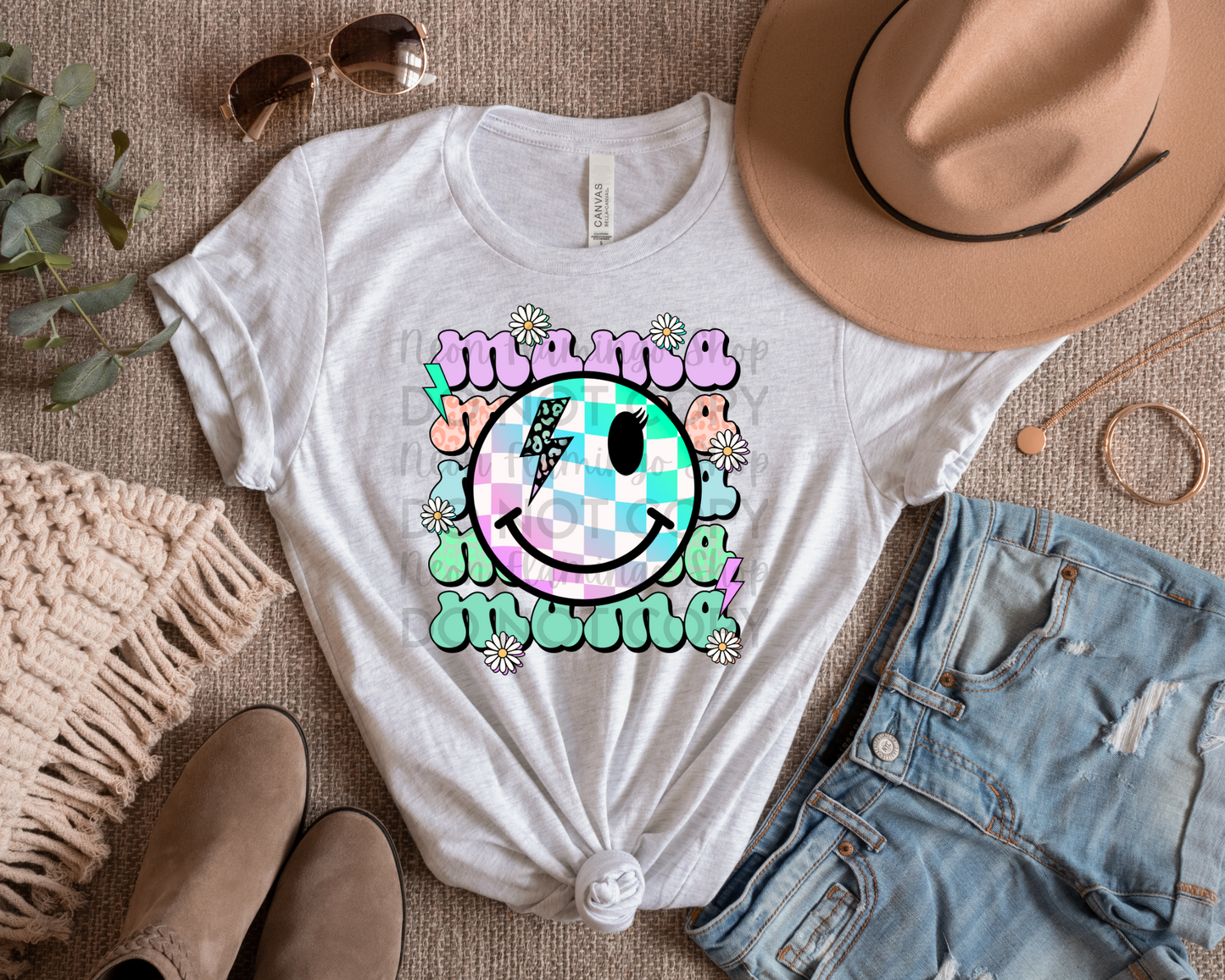 Mama Checkered Smiley Daisy