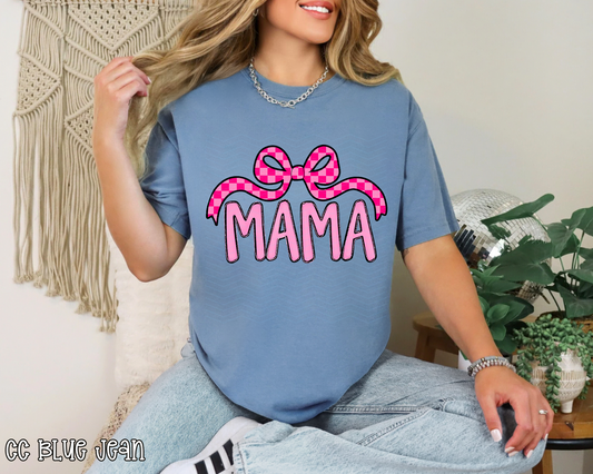 Mama Pink Checkered Bow DTF TRANSFER