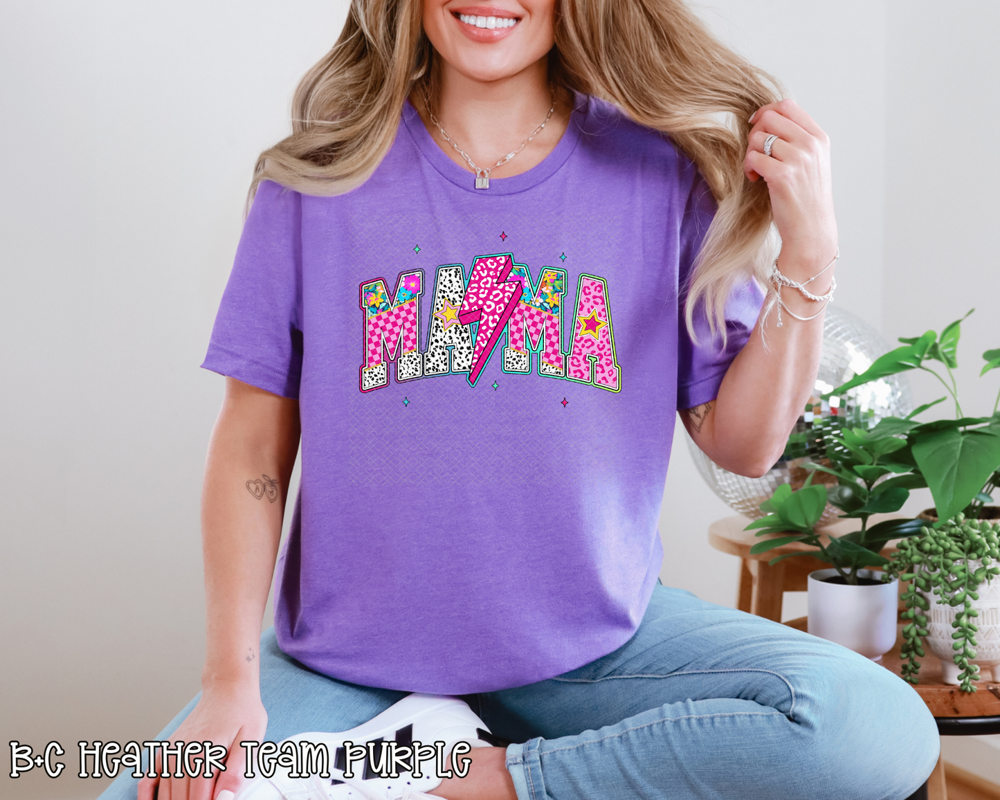 Mama Pink Dalmatian Dots Lightning Bolt DTF TRANSFER