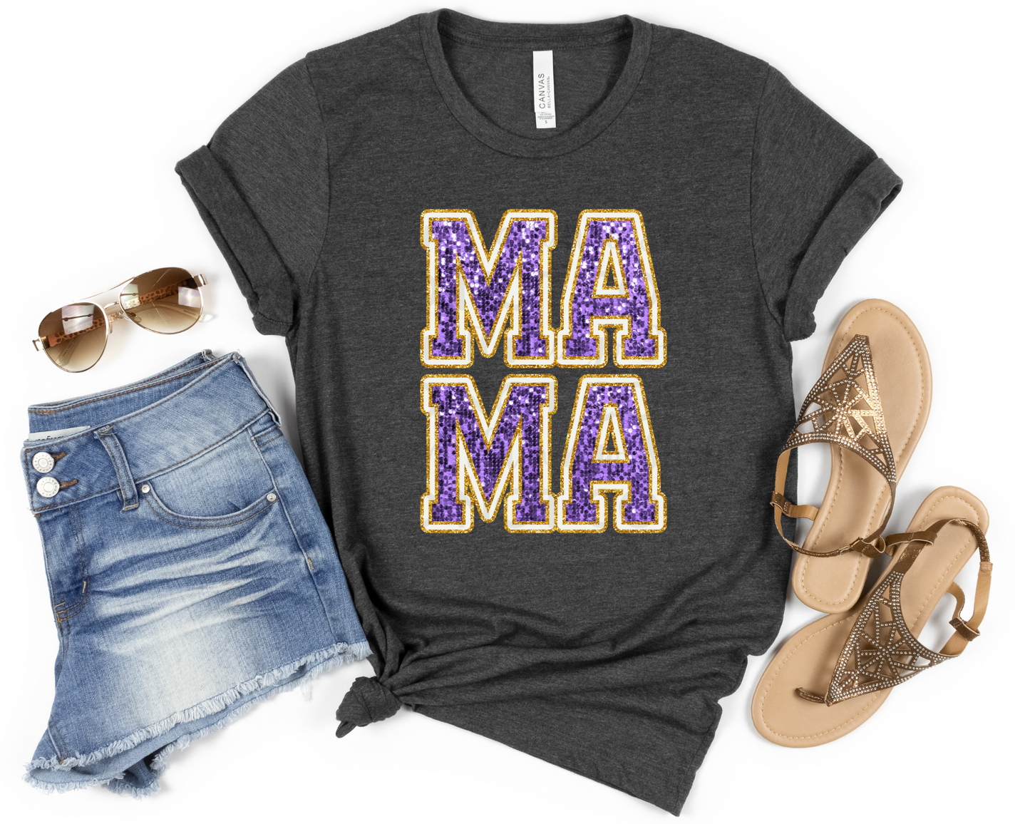 Mama Purple Gold SequinDTF TRANSFER