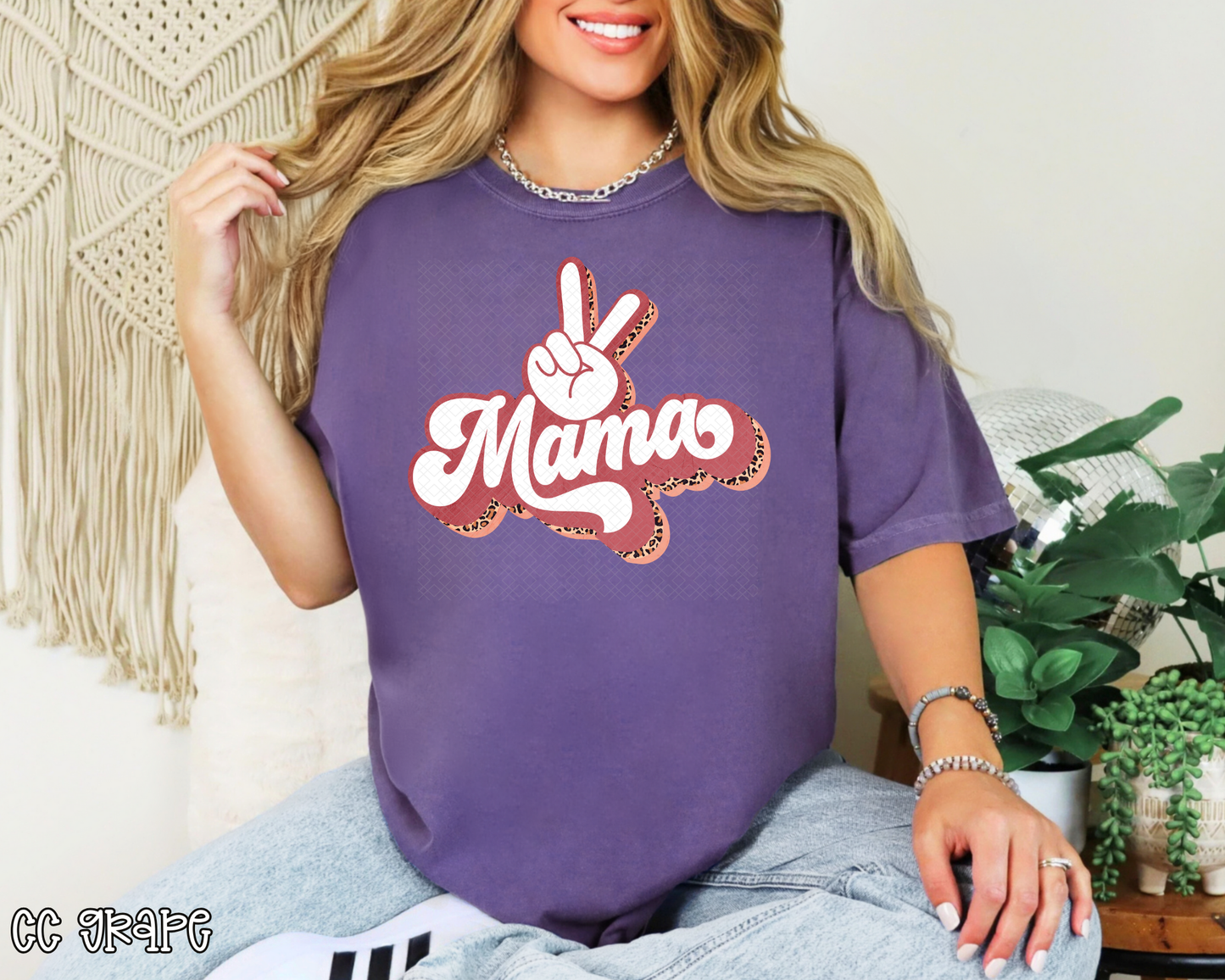 Mama Retro Peace Red Pink DTF TRANSFER