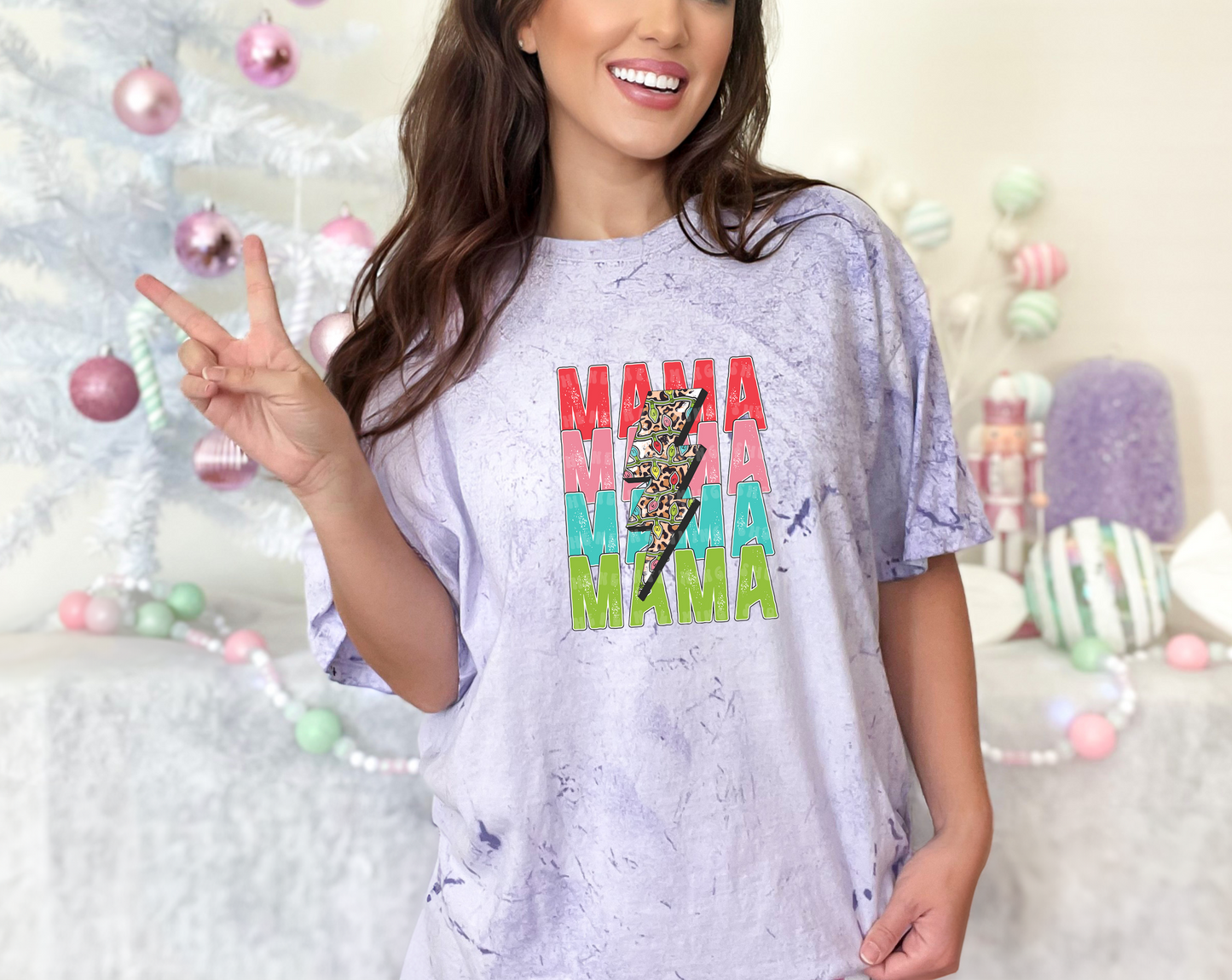 Mama Stacked Christmas Lightning Leopard DTF TRANSFER