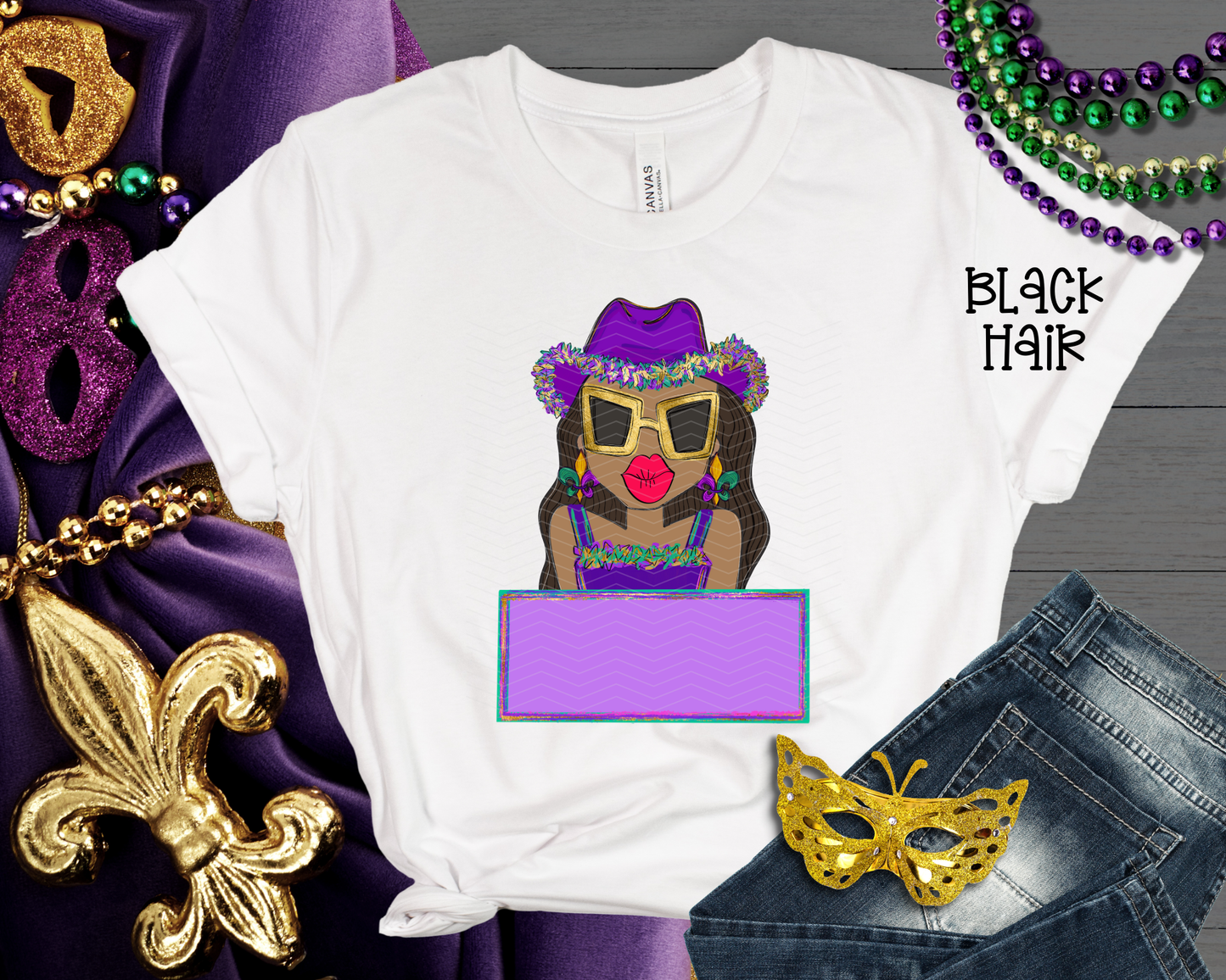 Mardi Gras Girl | 4 HAIR COLORS | DTF TRANSFER