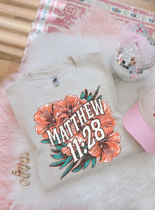 Matthew 11 28 Floral DTF TRANSFER