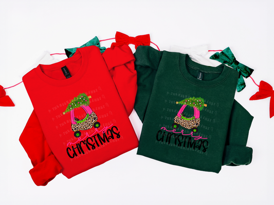 Merry Christmas Kids Car Pink Leopard DTF TRANSFER