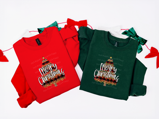 Merry Christmas Leopard Brushstroke Tree DTF TRANSFER