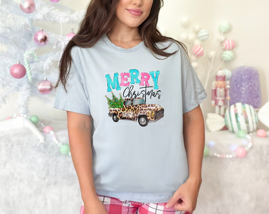 Merry Christmas Leopard Truck DTF TRANSFER