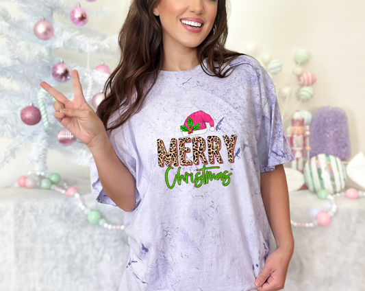 Merry Christmas Pink Leopard Hat DTF TRANSFER