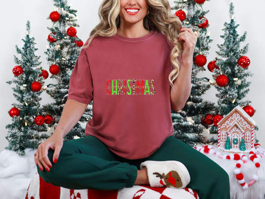 Merry Christmas Red Green Leopard DTF TRANSFER