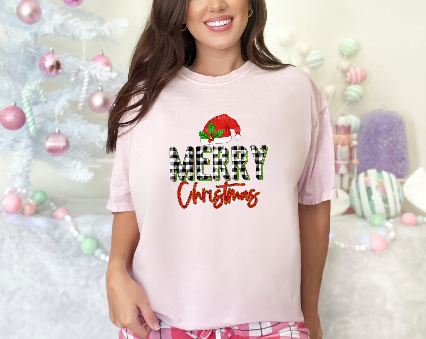 Merry Christmas Red Plaid Hat DTF TRANSFER