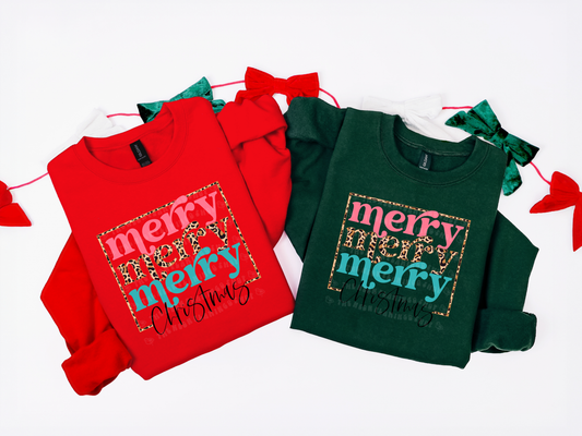 Merry Christmas Stacked Pink Blue Leopard DTF TRANSFER