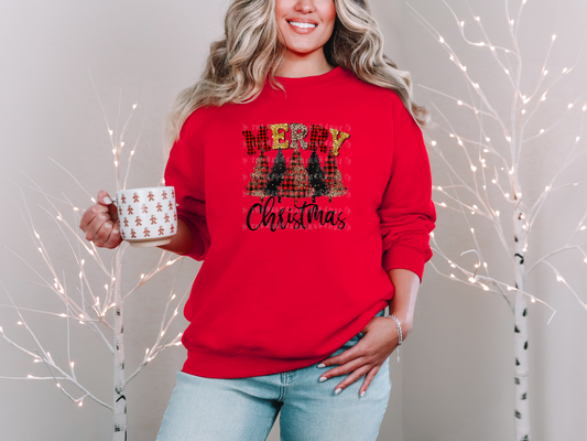 Merry Christmas Trees Leopard Plaid Grunge DTF TRANSFER