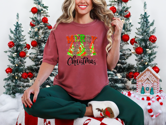 Merry Christmas Trees Tie-Dye Leopard DTF TRANSFER
