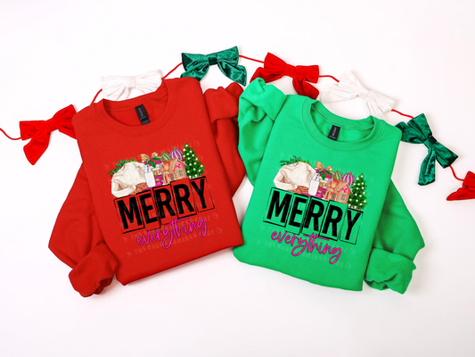 Merry Everything Holiday Things Pink DTF TRANSFER