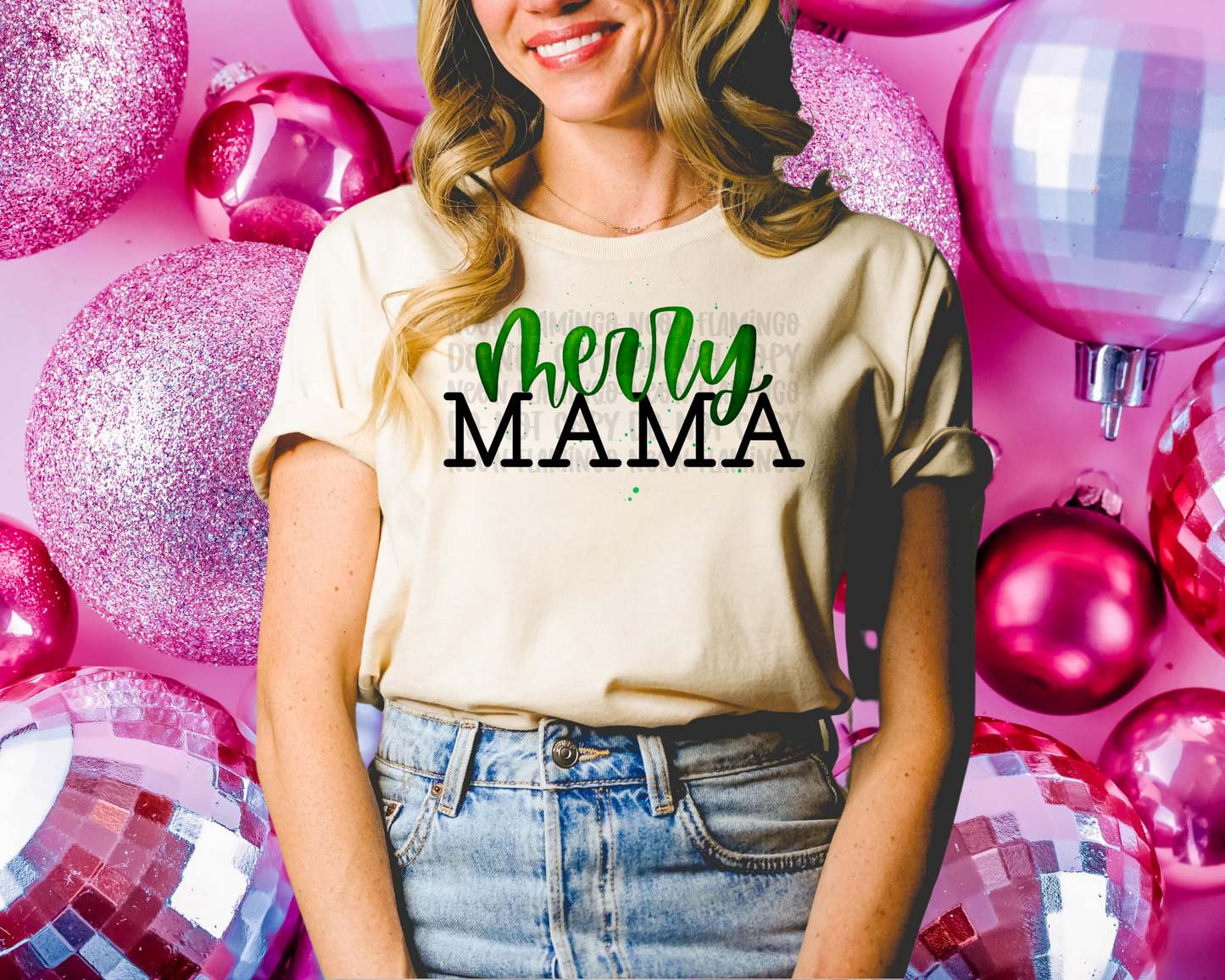 Merry Mama green watercolor DTF TRANSFER