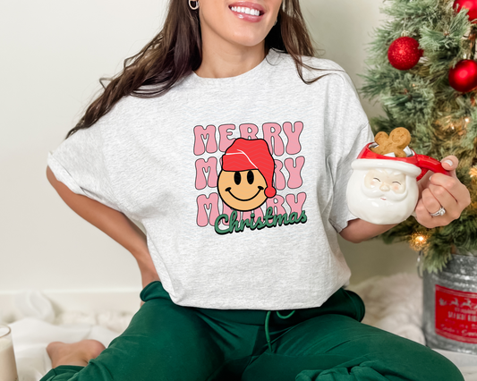 Merry Merry Merry Christmas Smiley DTF TRANSFER