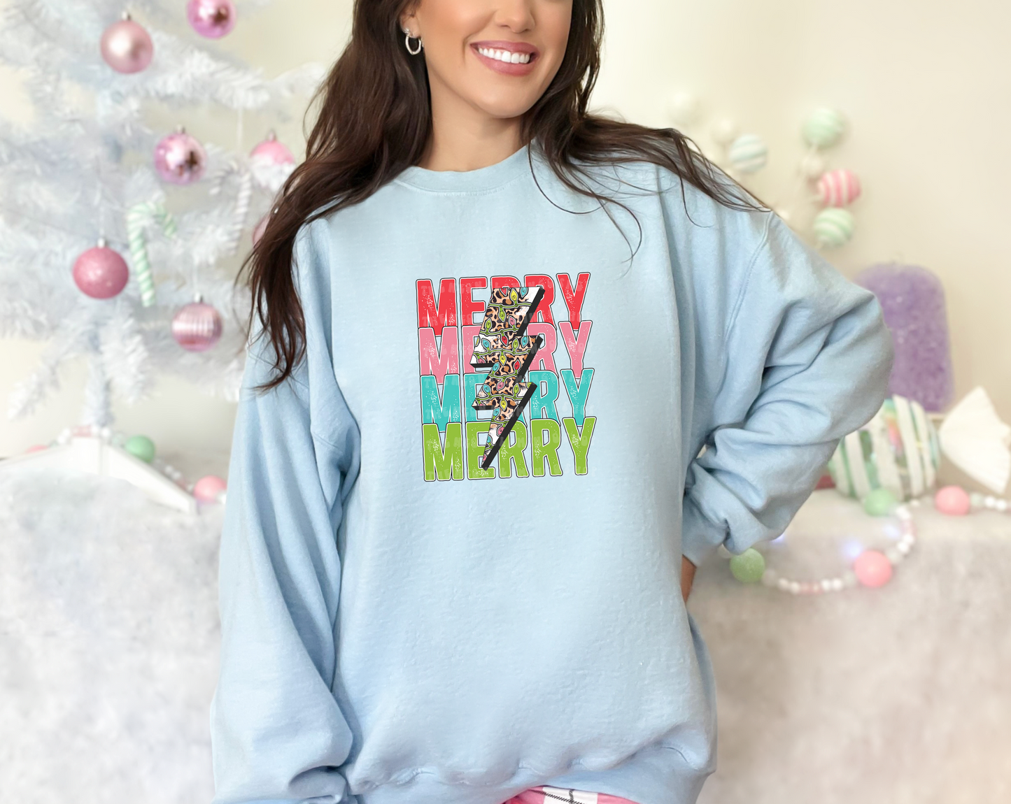 Merry Stacked Christmas Lightning Leopard DTF TRANSFER