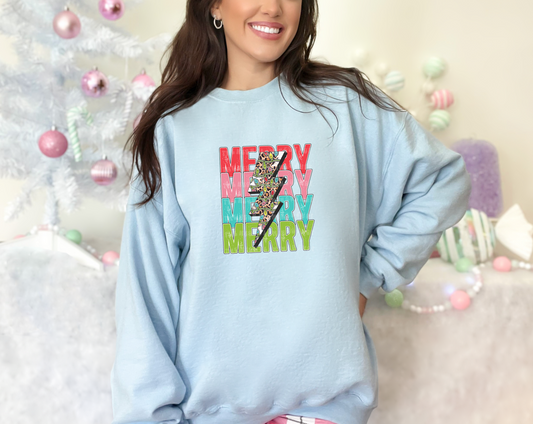 Merry Stacked Christmas Lightning Leopard DTF TRANSFER