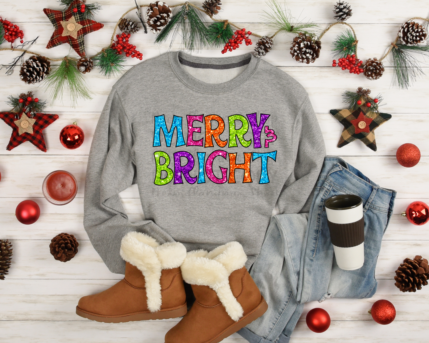 Merry & Bright Neon Glitter DTF TRANSFER