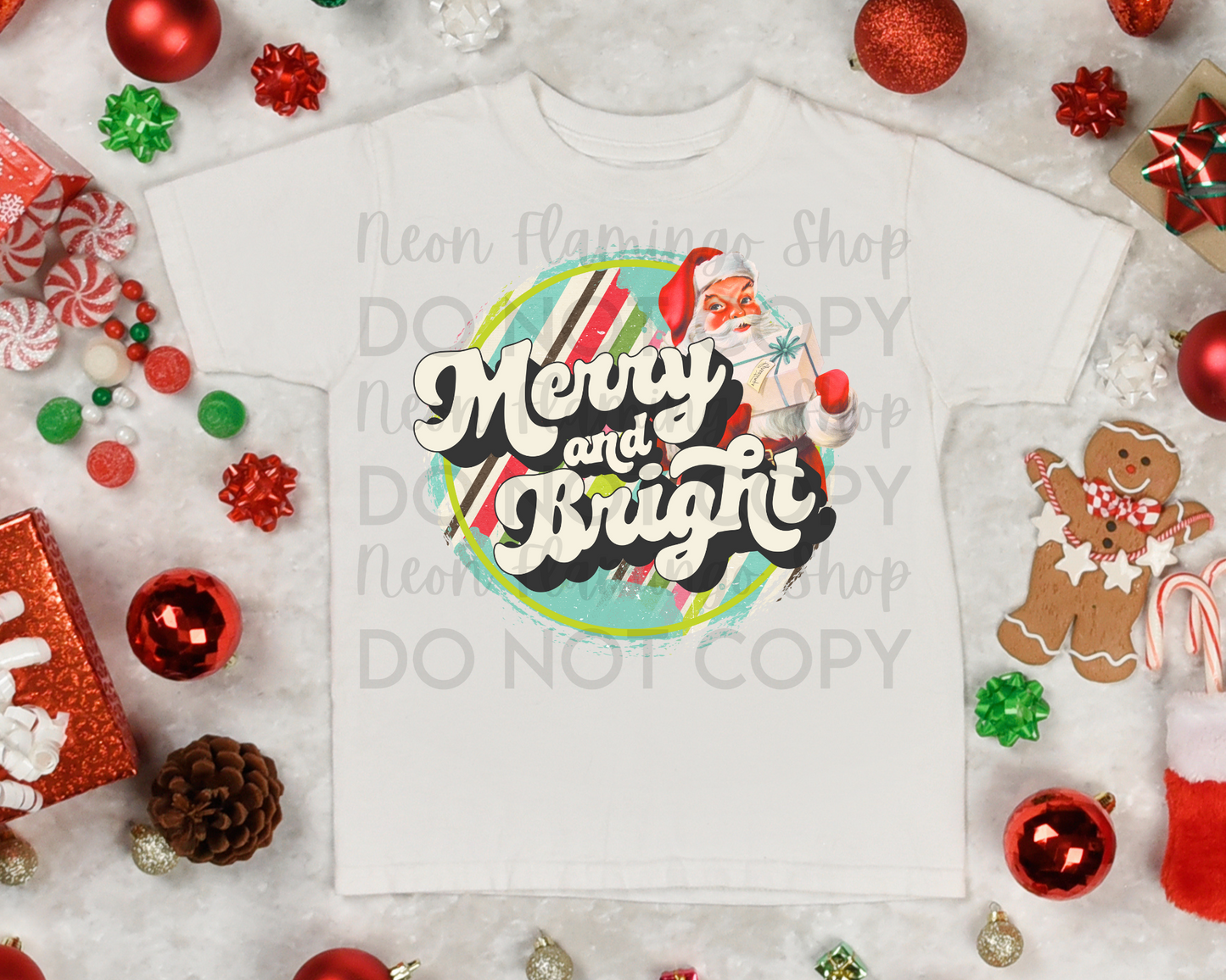 Merry and Bright Circle DTF TRANSFER