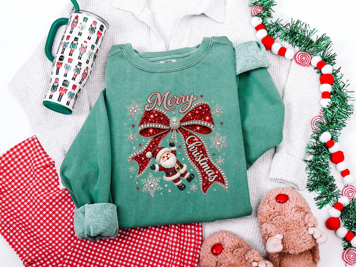 Merry Christmas Bow Rhinestone DTF TRANSFER