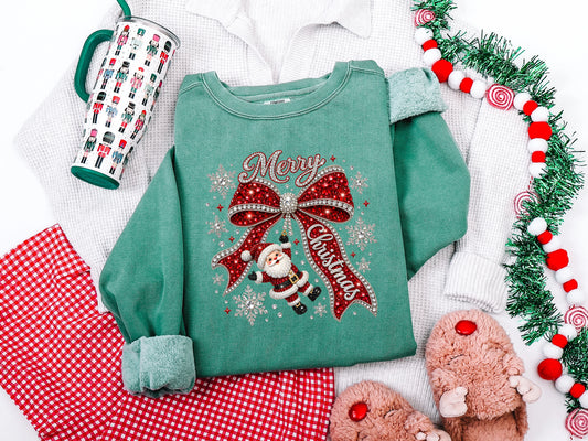 Merry Christmas Bow Rhinestone DTF TRANSFER