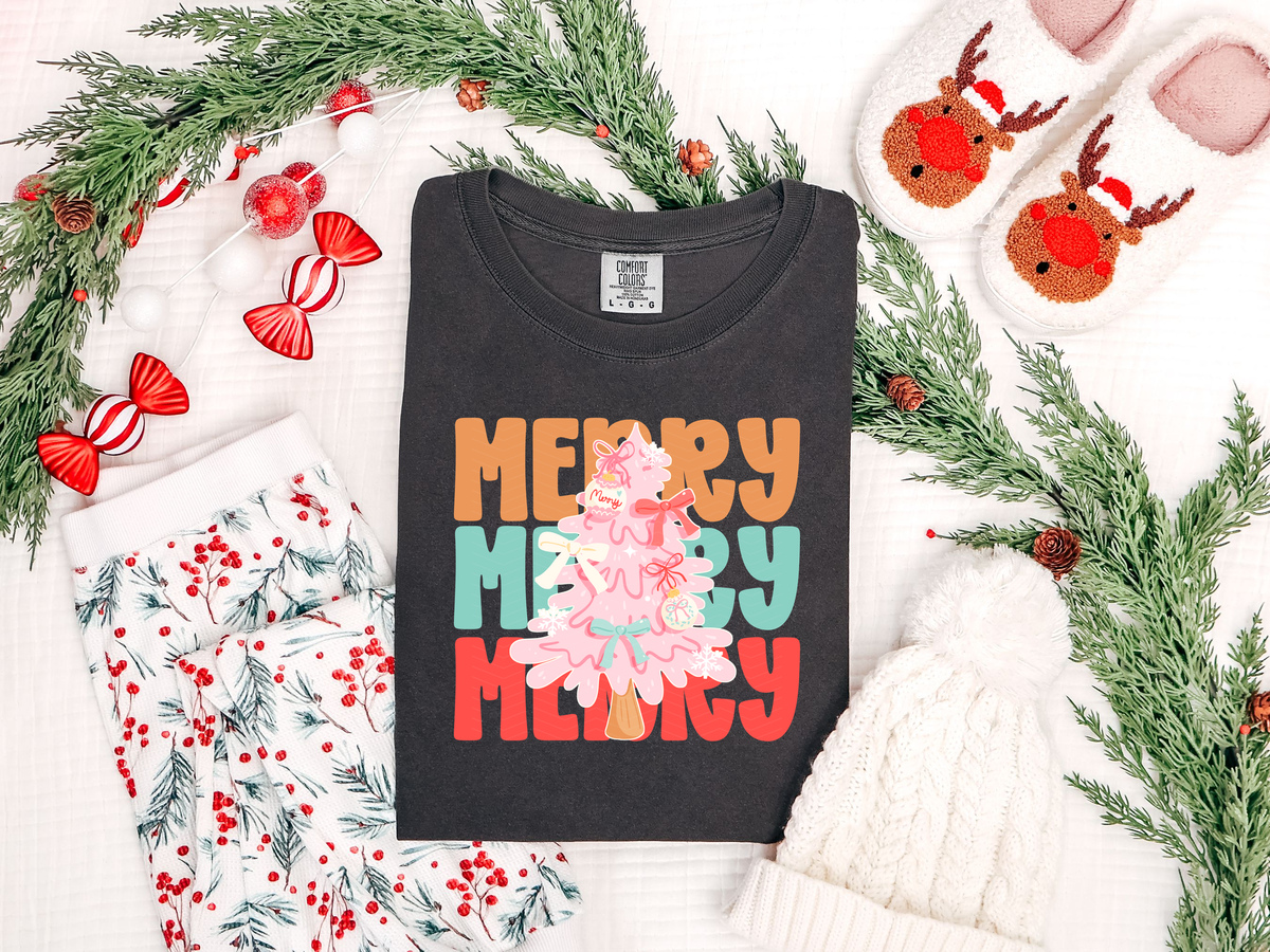 Merry Merry Merry Pink Tree DTF TRANSFER