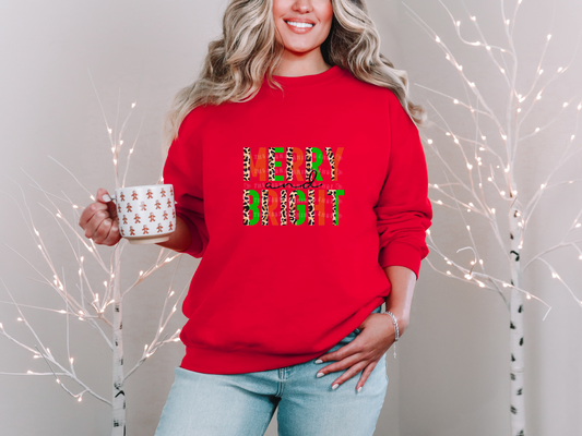 Merry and Bright Half Leopard Red Green DTF TRANSFER