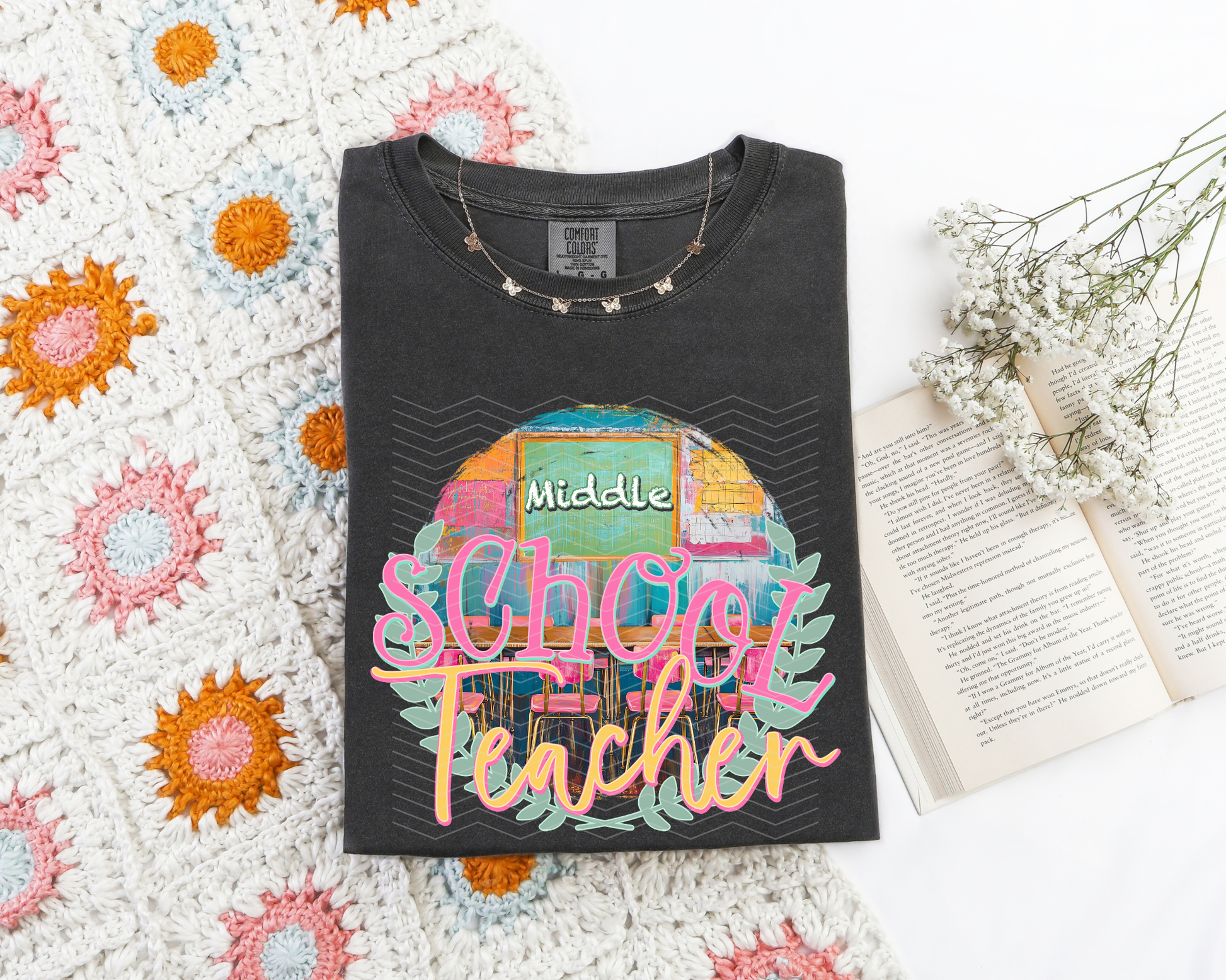 Middle School Teacher Watercolor Laurel Wreath DTF TRANSFER