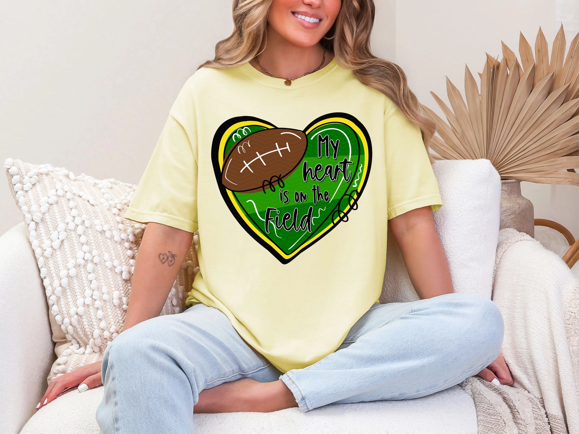 My Heart is on the Field Black Yellow DTF TRANSFER