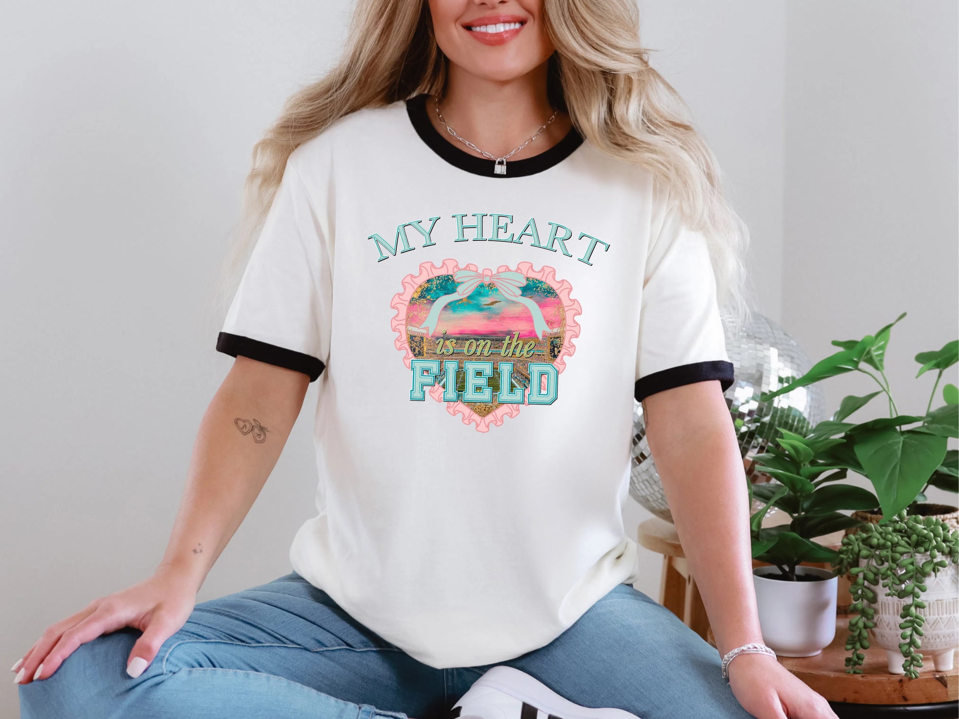 My Heart is on the Field Frilled Heart DTF TRANSFER