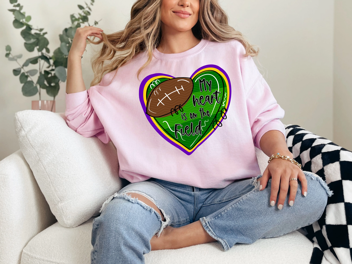 My Heart is on the Field Purple Yellow DTF TRANSFER