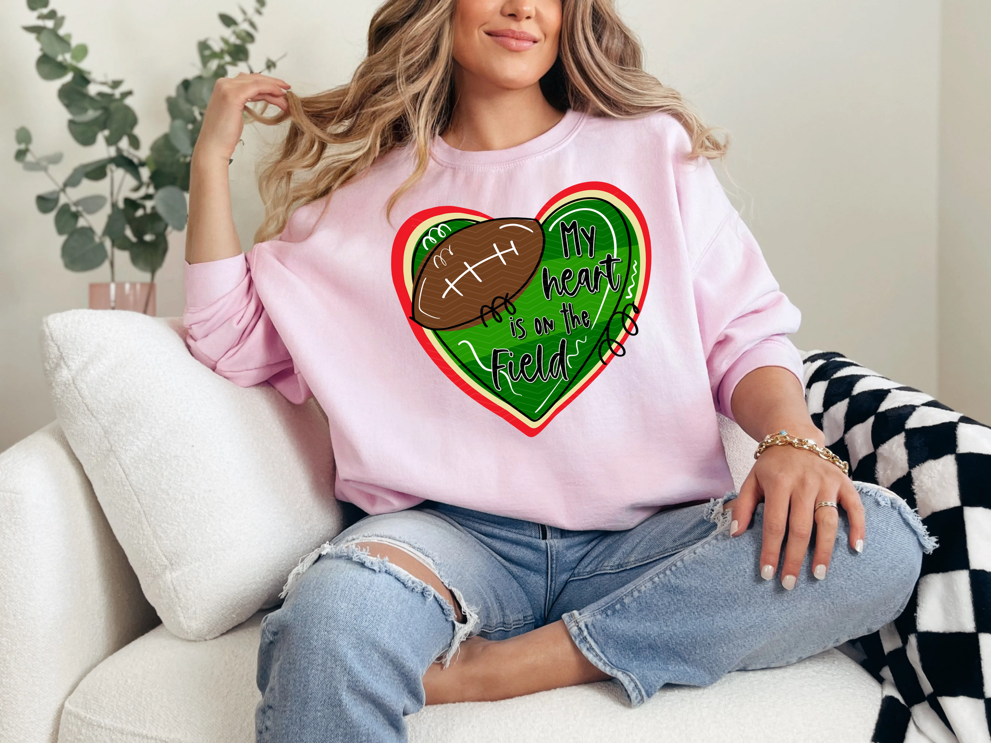 My Heart is on the Field Red Gold DTF TRANSFER