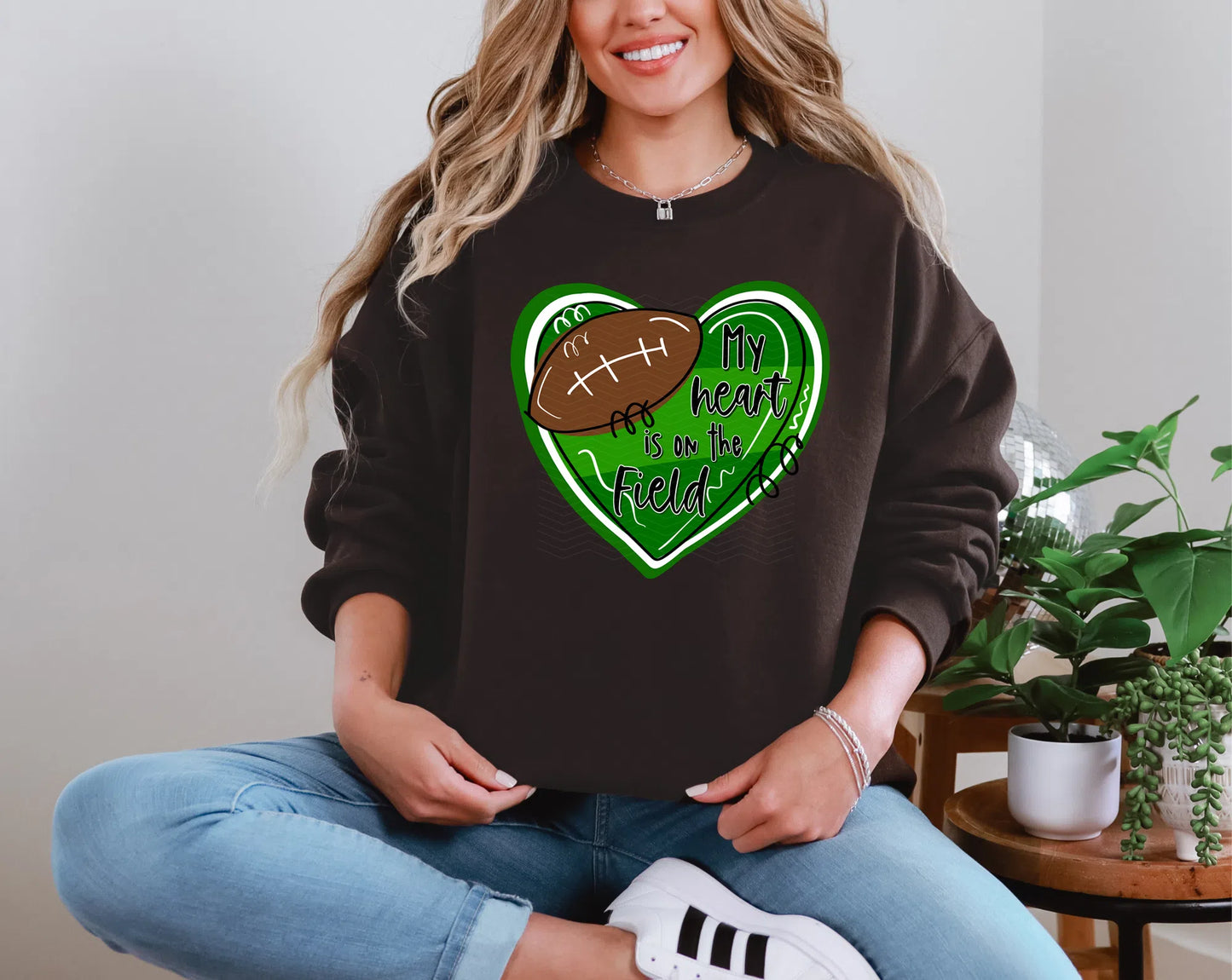 My heart is on the Field Green White DTF TRANSFER