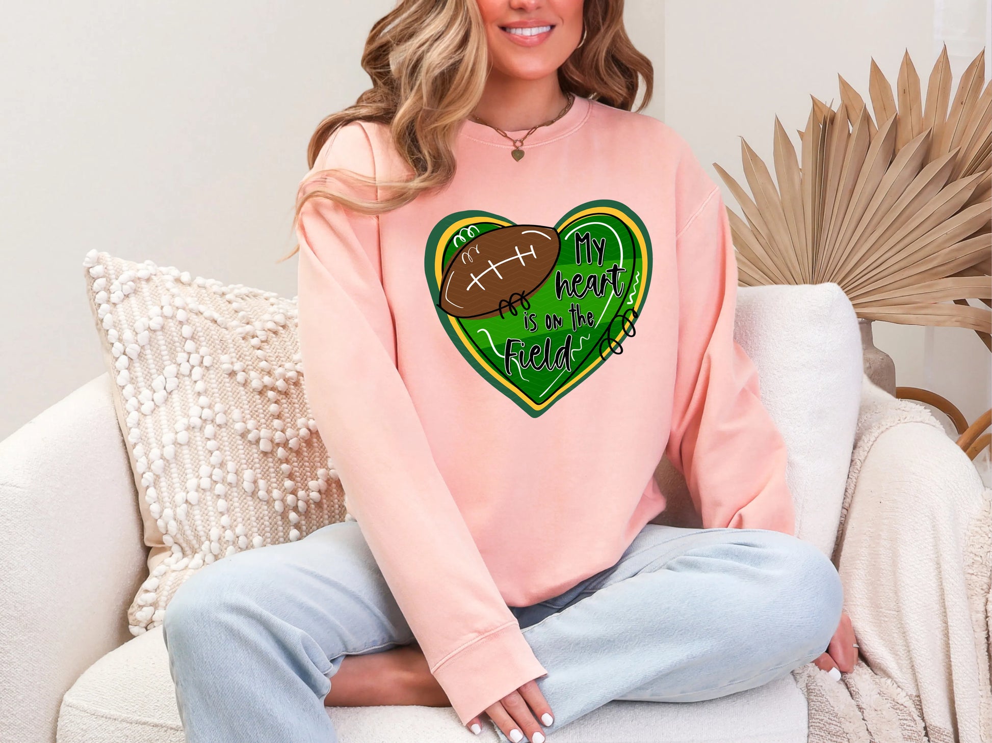 My heart is on the Field Green Yellow DTF TRANSFER