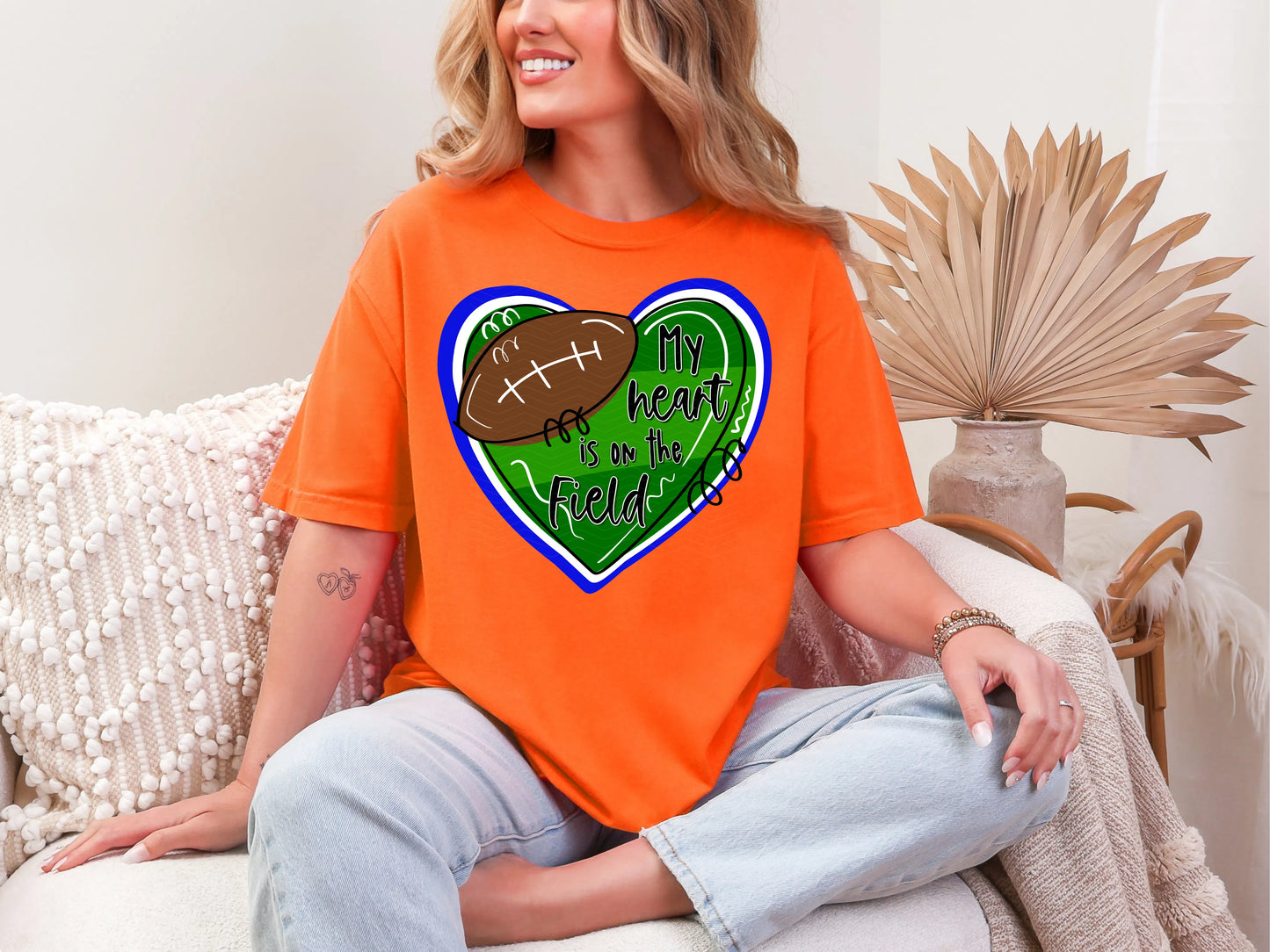 My heart is on the Field Royal White DTF TRANSFER