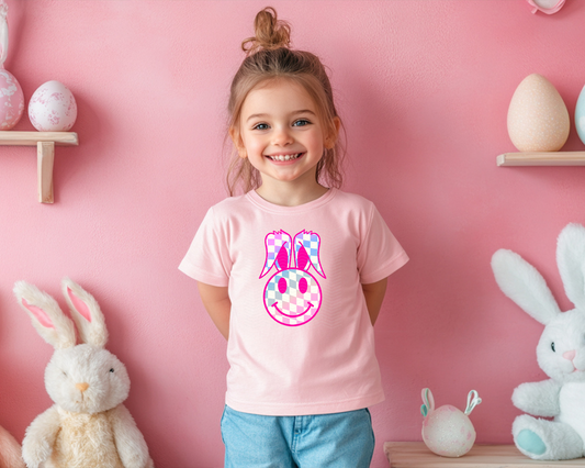 Neon Pink Rainbow Checkered Bunny