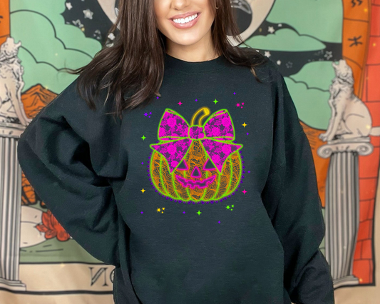 Neon Pumpkin Lace Bow DTF TRANSFER