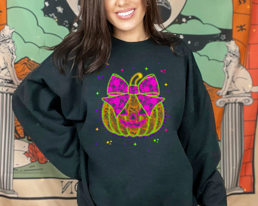Neon Pumpkin Lace Bow