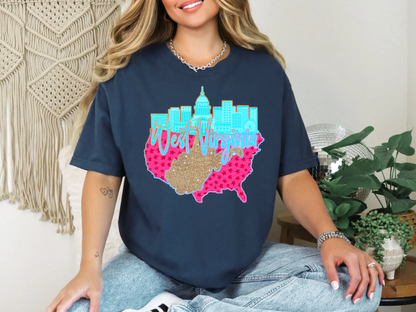 Neon City Scape West Virginia DTF TRANSFER