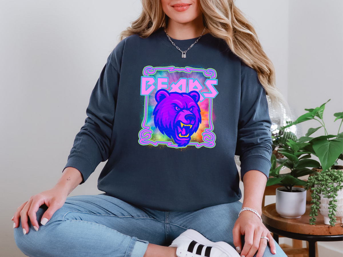 Neon Watercolor Mascot Bear DTF TRANSFER