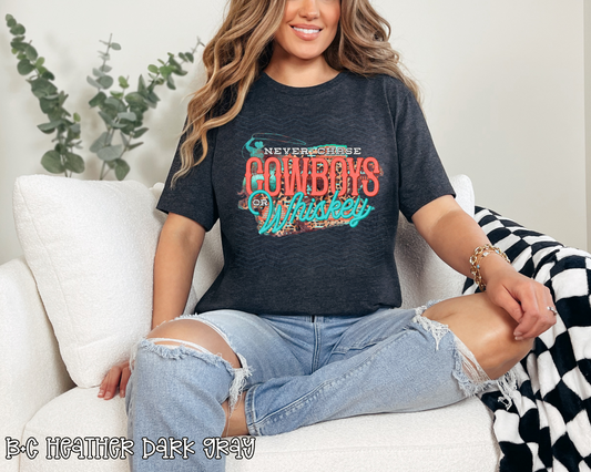 Never Chase Cowboys or Whiskey Coral Turquoise DTF TRANSFER