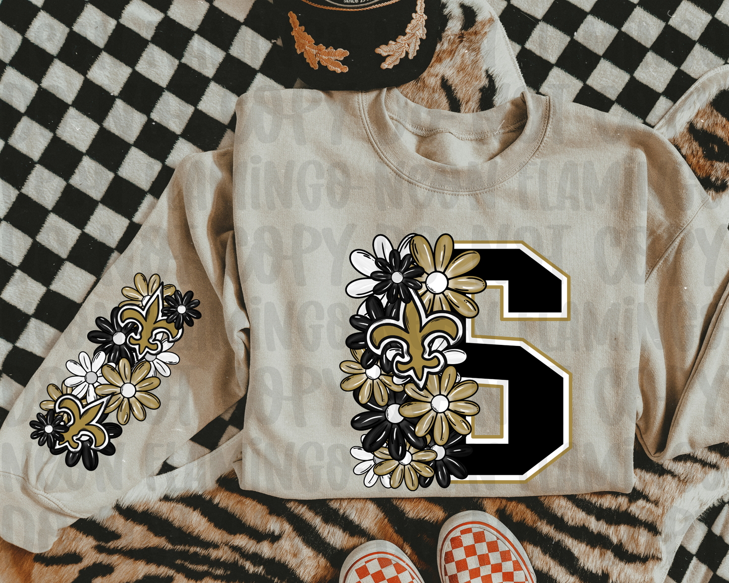 New Orleans Saints Floral with Sleeve Option DTF TRANSFER