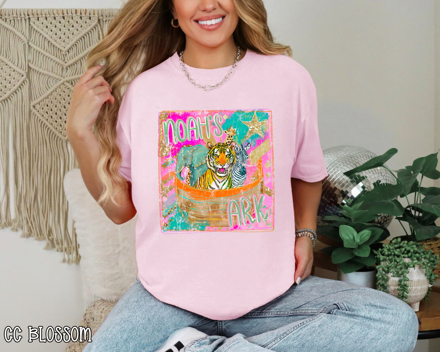 Noah's Ark Pink Gold Distressed DTF TRANSFER