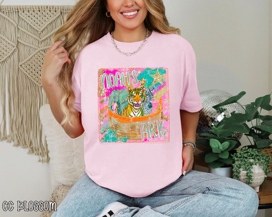 Noah's Ark Pink Gold Distressed DTF TRANSFER