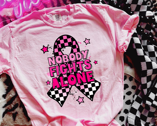 Nobody Fights Alone Checkered Ribbon DTF TRANSFER