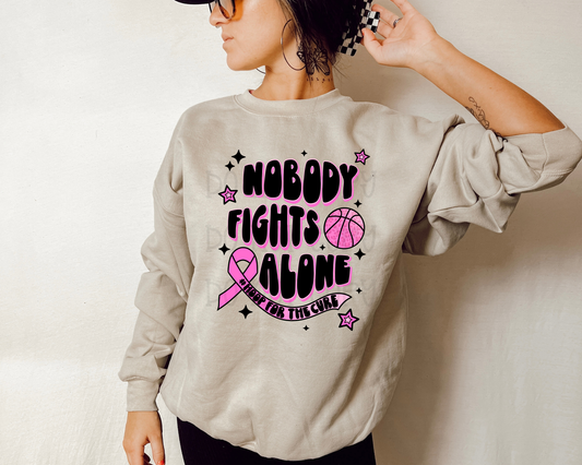 Nobody Fights Alone Hoop For The Cure DTF TRANSFER