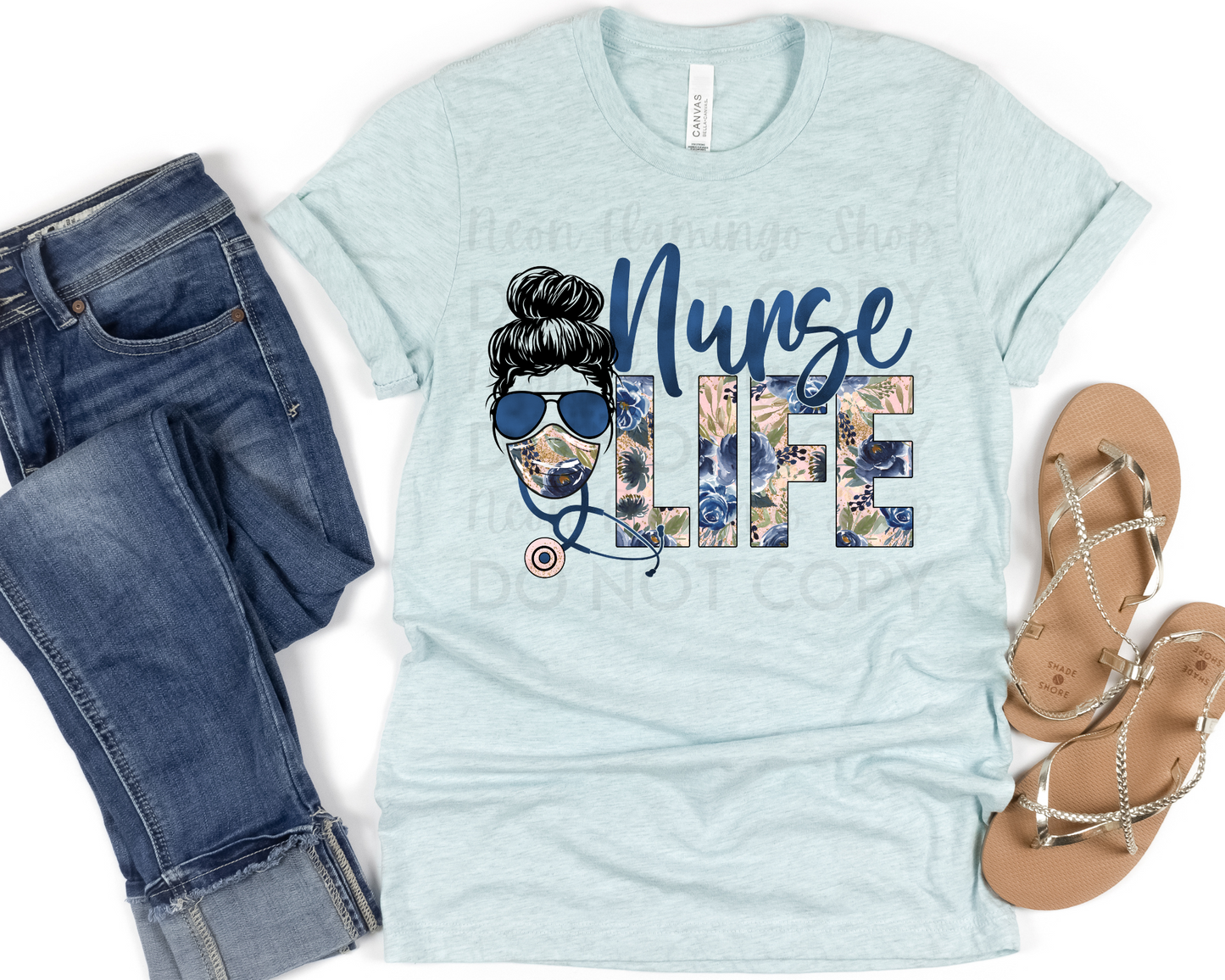 Nurse Life Blue Floral DTF TRANSFER