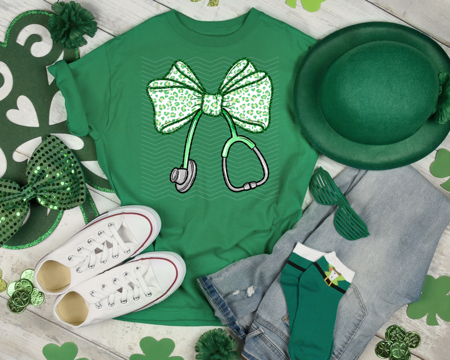 Nurse Stethoscope St Patrick's Leopard DTF TRANSFER