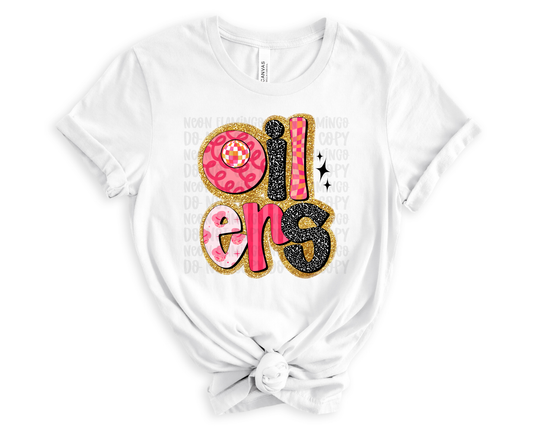 Oilers Pink Retro Glitter DTF TRANSFER